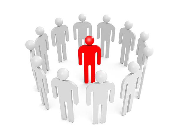 istock Abstract white people stand in ring with one red person 178612373