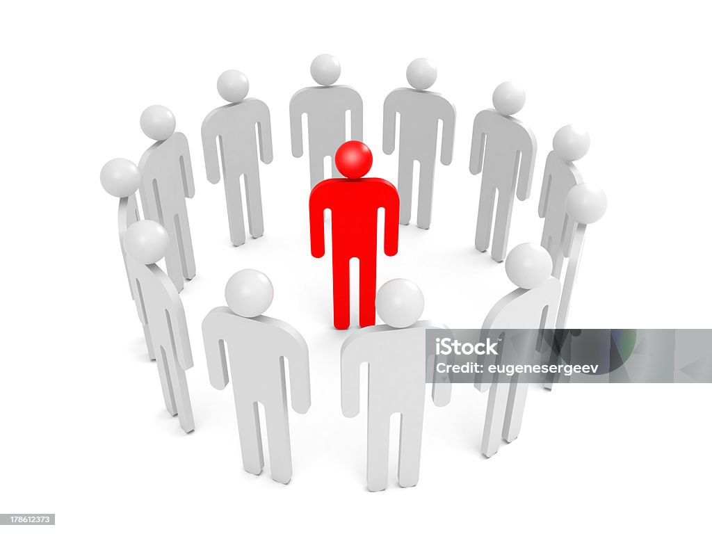 Abstract white people stand in ring with one red person Abstract white 3d people stand in ring with one red person inside. Condemnation illustration concept Abstract Stock Photo