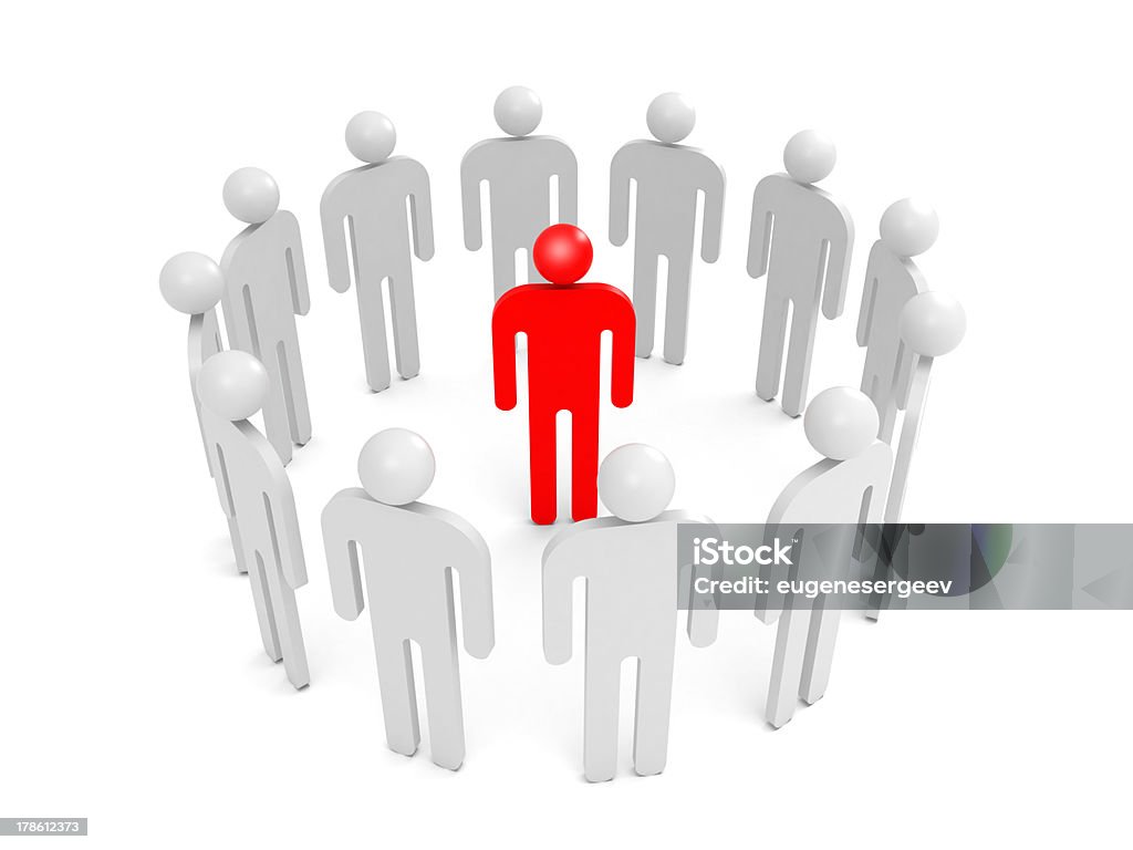Tło białe ludzie stoją w pierścień z jedna osoba czerwony - Zbiór zdjęć royalty-free (Abstrakcja)