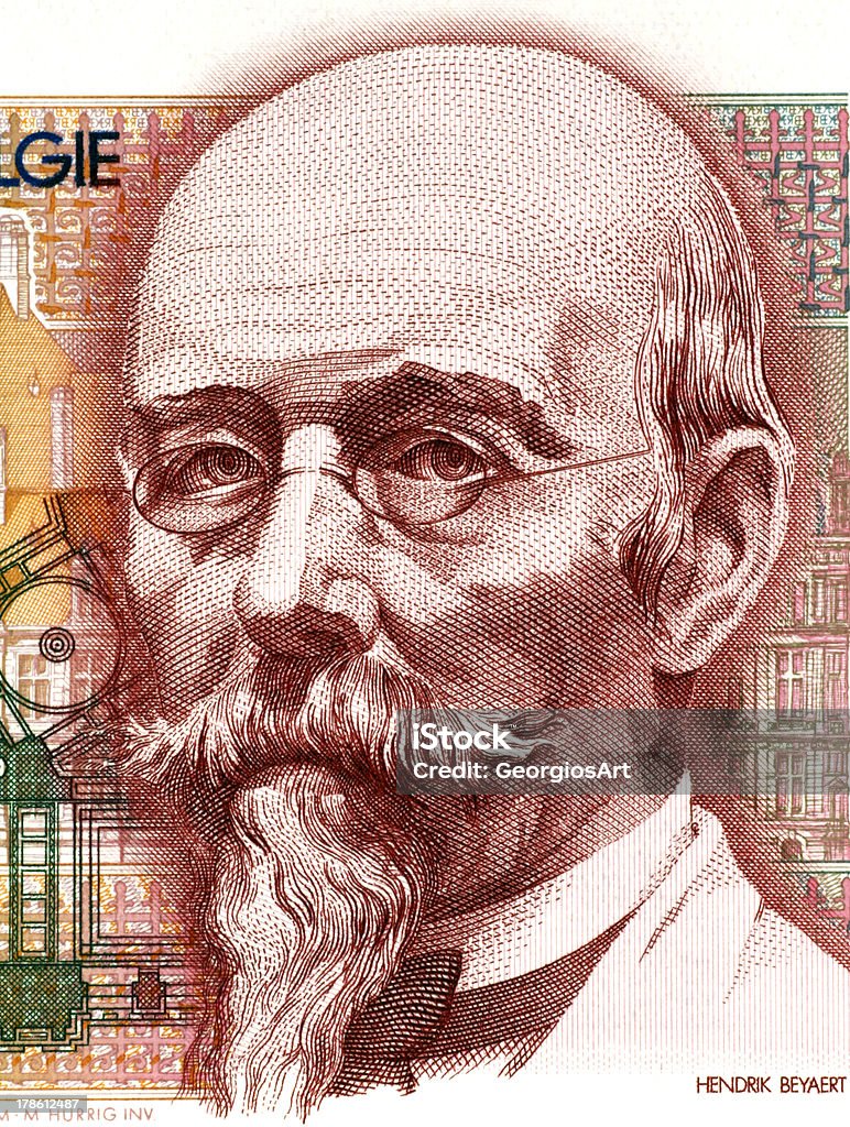 Hendrik Beyaert Hendrik Beyaert (1823-1894) on 100 Francs 1978 Banknote from Belgium. One of the most important Belgian architects of the 19th century. Less than 30 percent of the banknotes is visible. Adult Stock Photo