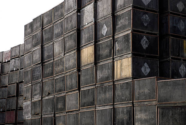 istock Towers of stacked crates 178612860