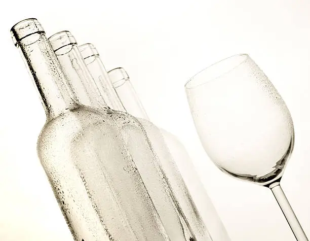 Winebottles and glass with white background