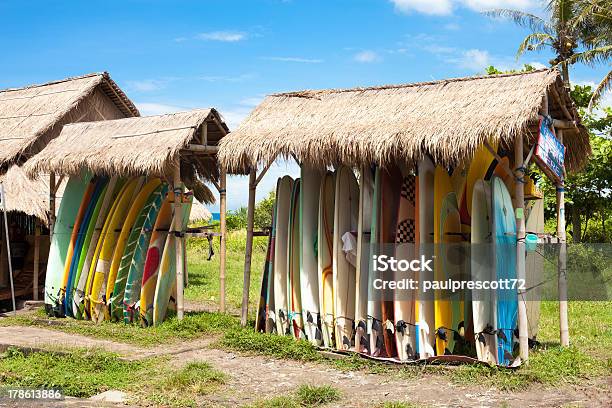 Surfboards In Rack Stock Photo - Download Image Now - Surfboard, In A Row, Bali