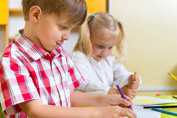 istock Two cute little prescool kids drawing 178615878