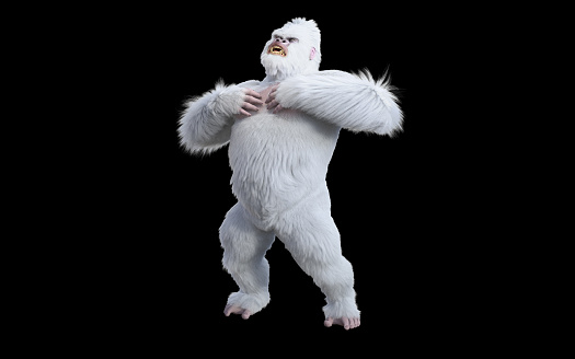 3d Illustration of a snowflake gorilla on black background with clipping path.