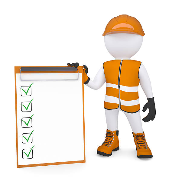 istock 3d white man in overalls holding a checklist 178617047