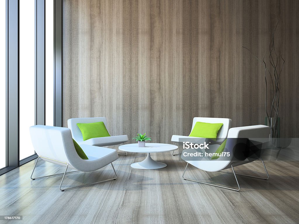 Modern interior with four armchairs and coffe table 3d rendering Apartment Stock Photo