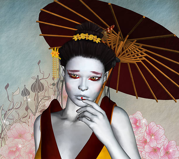 istock Portrait of a geisha with umbrella 178618220