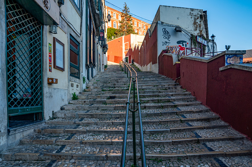 The street view of Calçada do Duque, Lisbon, Portugal.