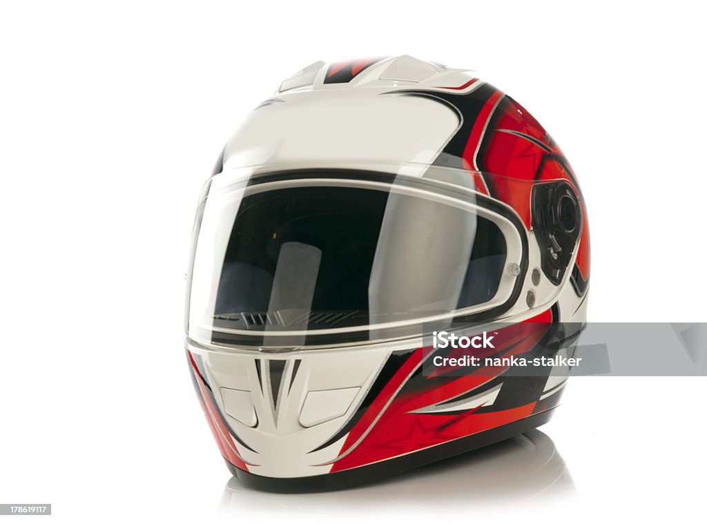 motorcycle helmet Colour motorcycle helmet isolated on white background with reflection Helmet Stock Photo