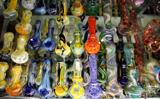 A collection of glass pipes.