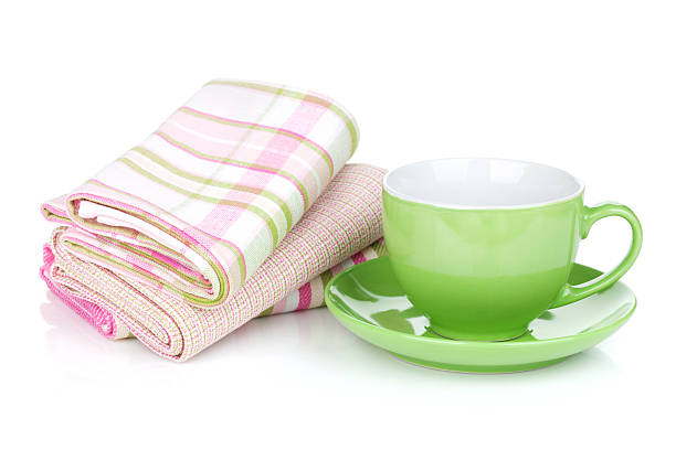Coffee Cup And Kitchen Towels Stock Photo - Download Image Now - Dish Towel,  Clean, Crockery - iStock