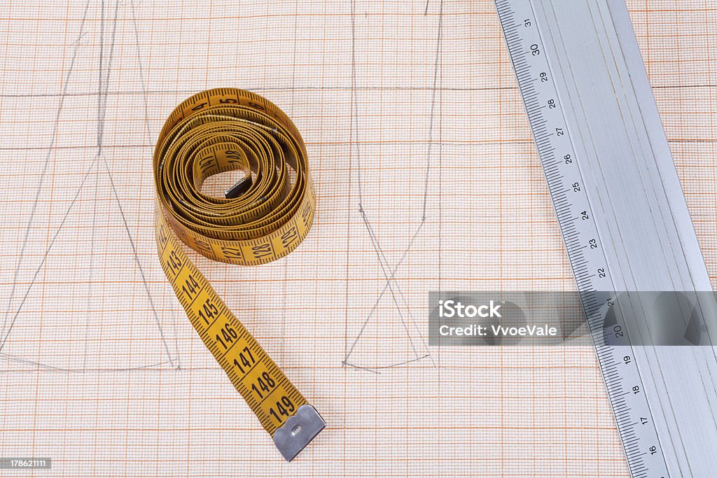 Medida de fita amarela e Régua de metal - Royalty-free Acessório Foto de stock