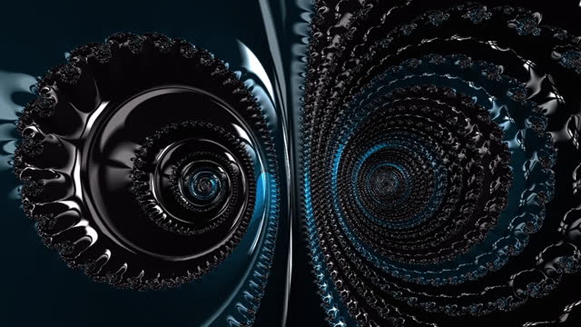 Abstract swirl blue fractal rotating on black background. Loop able background animation