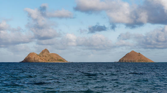 View of the Mokulua Islands from the Lanikai Beach on the island of Oahu, Hawaii