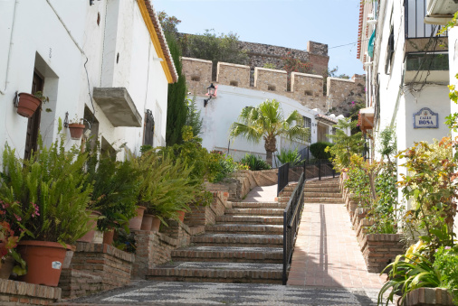 Typical street of Salobrena, leading to the castle. Prov. Granada, Spain