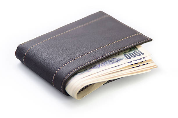 Japanese Yen in wallet with clipping path stock photo