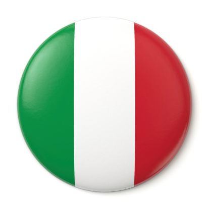 A pin button with the Italian flag. Isolated on white background with clipping path.