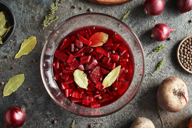 istock Fermented red beet kvass in a glass bowl, top view 1786245043