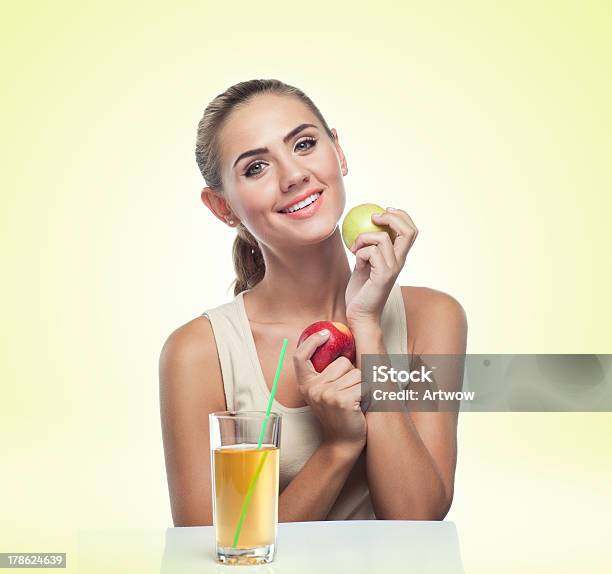 Closeup Portrait Of Happy Young Woman With Juice Stock Photo - Download Image Now - Adult, Adults Only, Beautiful People