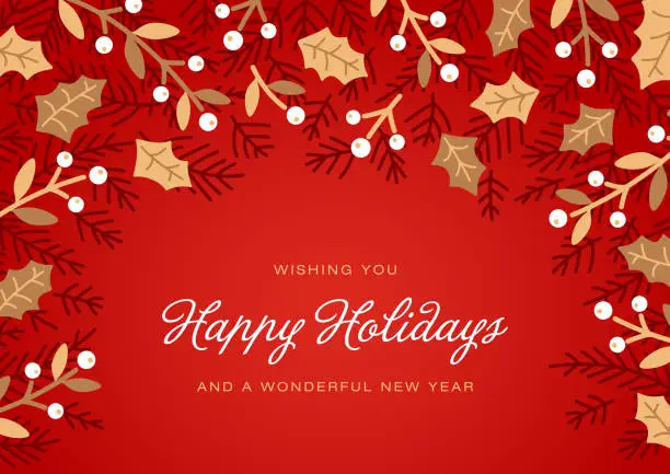 Vector illustration of Holiday Greeting Card Design Red Background