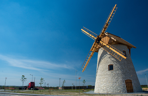 Dutch windmill in Krasocin - a brick Dutch windmill built around 1920. It is located on the site of an older wooden windmill, built at the end of the 19th century.
