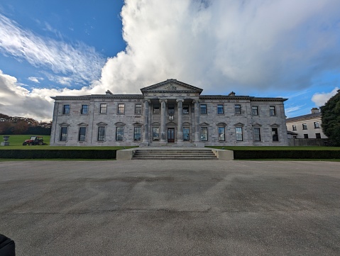 Laois, Ireland – November 07, 2023: The historic Ballyfin Demesne hotel under a cloudy sky in Laois, Ireland