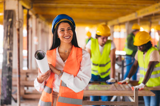 istock Portrait of a female construction worker on the site 1786266887