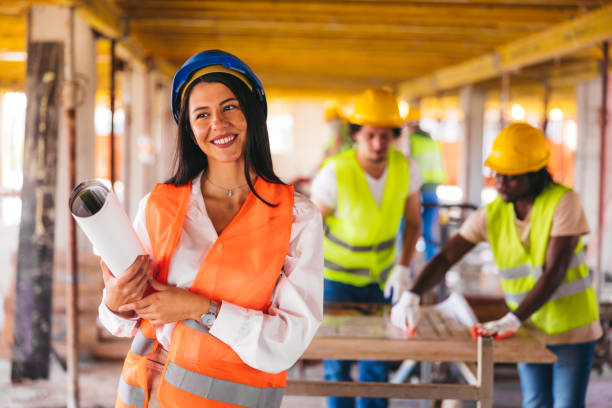 istock Portrait of a female construction worker on the site 1786266907