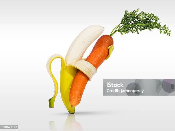 Diet Food Carrot And Banana Dance For Health Stock Photo - Download Image Now - Orange Color, Banana, Body Care