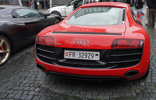 Winterthur, Switzerland - October 21, 2023: Audi R8 on the road in Winterthur, Switzerland - October 21, 2023