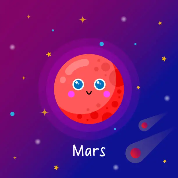 Vector illustration of Cute planet mars in cartoon style