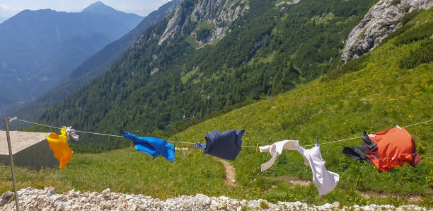 istock Drying sweaty mountain shirts in nature 1786286388
