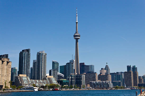 Toronto Skyline with CN Tower as seen from Island Airport stock photo
