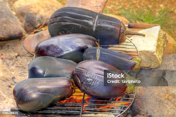 Eggplant On Fire Stock Photo - Download Image Now - Barbecue Grill, Black Color, Cooked