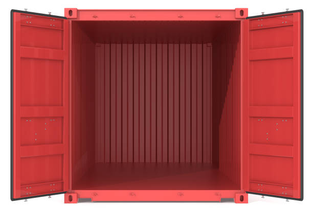 Open Container. Red Cargo Container. Open Doors. Front view. cargo container container open shipping stock pictures, royalty-free photos & images