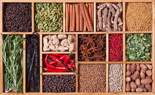 istock spices and herbs in wooden box 178629568