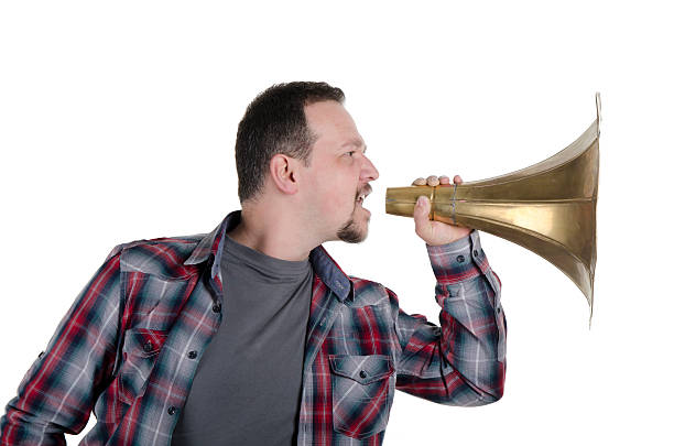 istock Gramophone in young men screaming with pipe 178629904