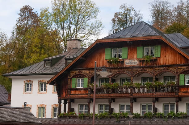Schonau am Konigssee, Germany - October 22, 2023: An old guesthouse or hotel in Konigsee