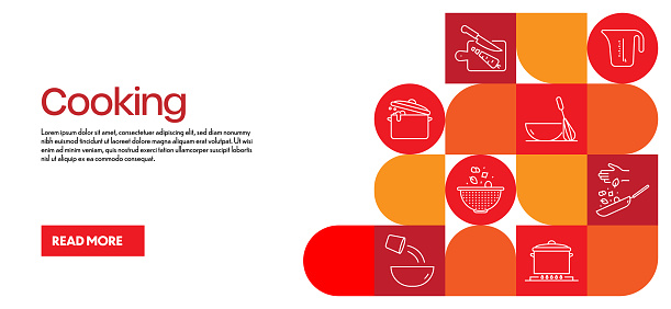 Cooking Related Design with Line Icons. Simple Outline Symbol Icons. Food, Kitchen, Recipe, Stove