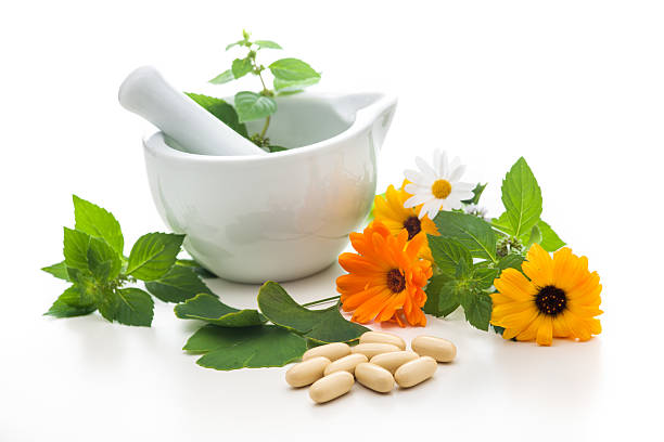 alternative medizin - herbal medicine ginkgo herb capsule stock-fotos und bilder