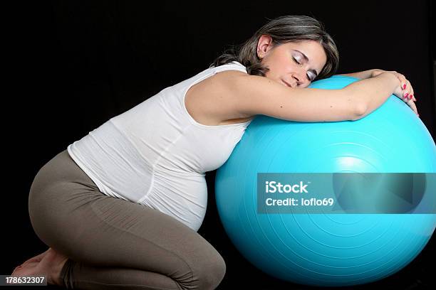 Pregnant Woman And Gym Ball Stock Photo - Download Image Now - Abdomen, Adult, Black Background