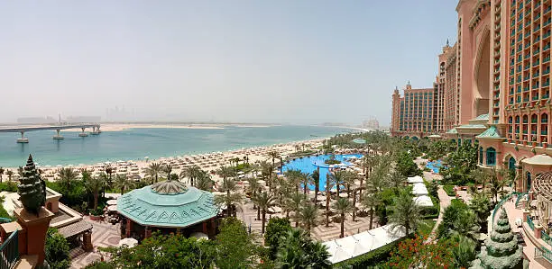 "Panorama of Atlantis the Palm hotel's beach, Dubai, UAE"