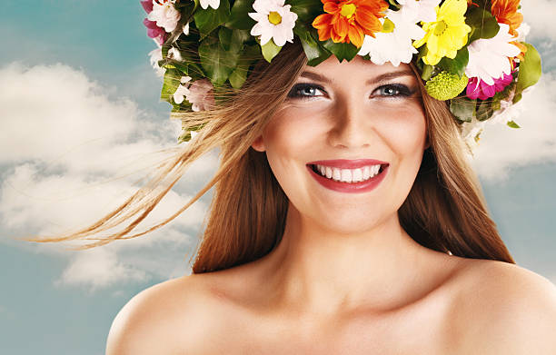 istock Beauty with flower wreath 178632526