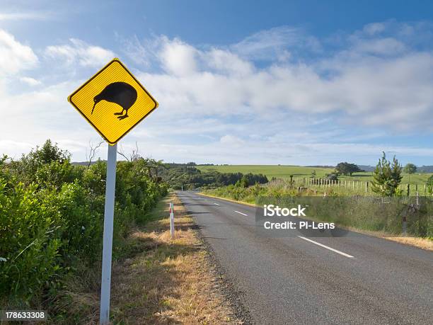 Внимание Киви Crossing Roadsign На Сельской Дороге Нз — стоковые фотографии и другие картинки Автострада