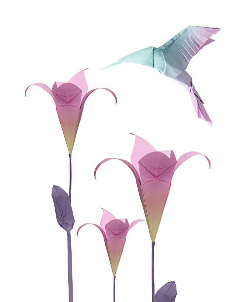 Origami  hummingbird whith flowers