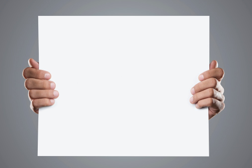 Hands holding blank card with copy space