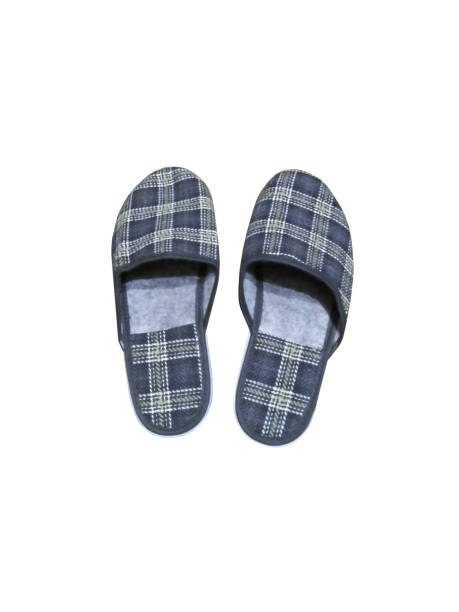 istock Homemade striped gray slippers on a white background 1786349742