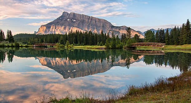 Rundle Mountain Reflection stock photo