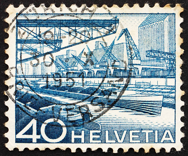 istock Postage stamp Switzerland 1949 Harbor of the Rhine 178635546